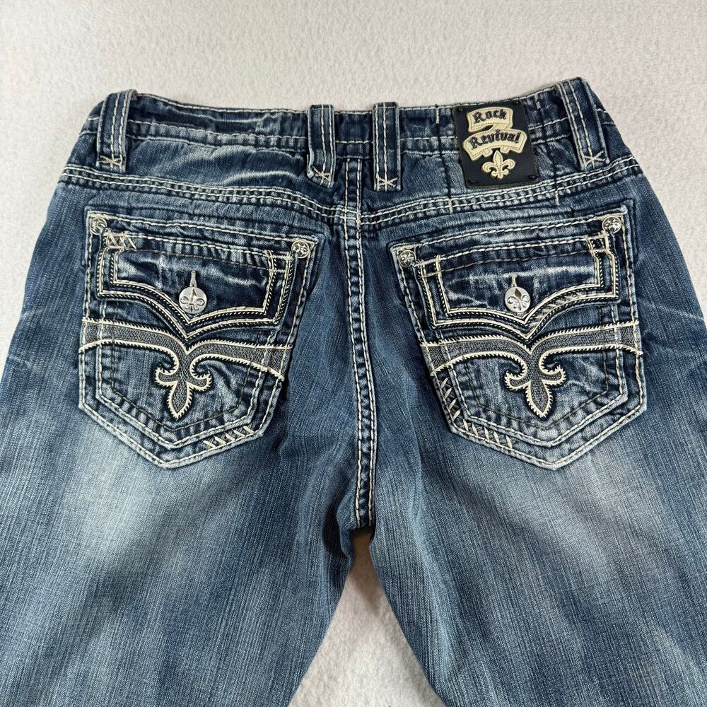 Rock Revival Alfred 36 Straight Leg Jeans Embroidered Pockets Flap Pockets Y2K